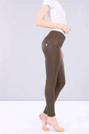 WRUP 3 Button Faux Leather - Mid Rise - Full Length - Chocolate