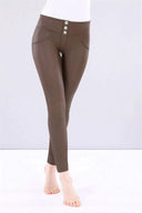 WRUP 3 Button Faux Leather - Mid Rise - Full Length - Chocolate