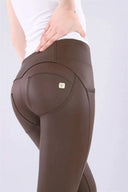 WRUP 3 Button Faux Leather - Mid Rise - Full Length - Chocolate
