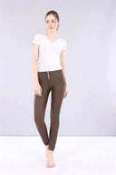 WRUP 3 Button Faux Leather - Mid Rise - Full Length - Chocolate