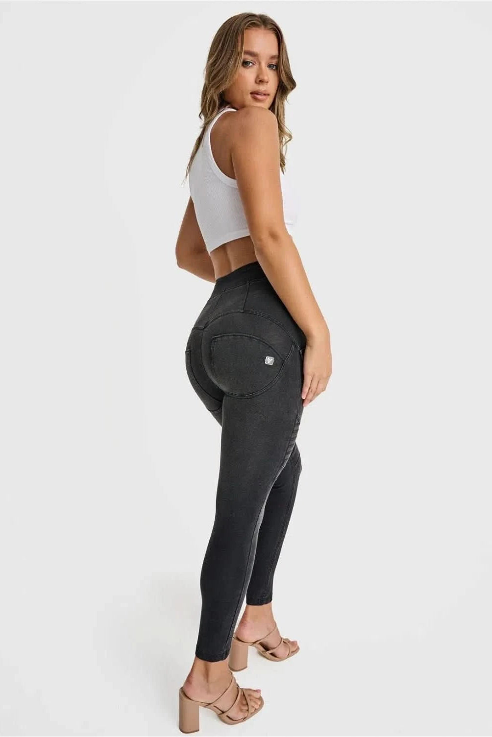 WR.UP® Biker Denim - Super High Waisted - 7/8 Length - Black + Black Stitching 3