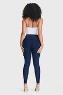 WRUP Cargo Denim - High Waisted - 7/8 Length - Dark Blue + Blue Stitching