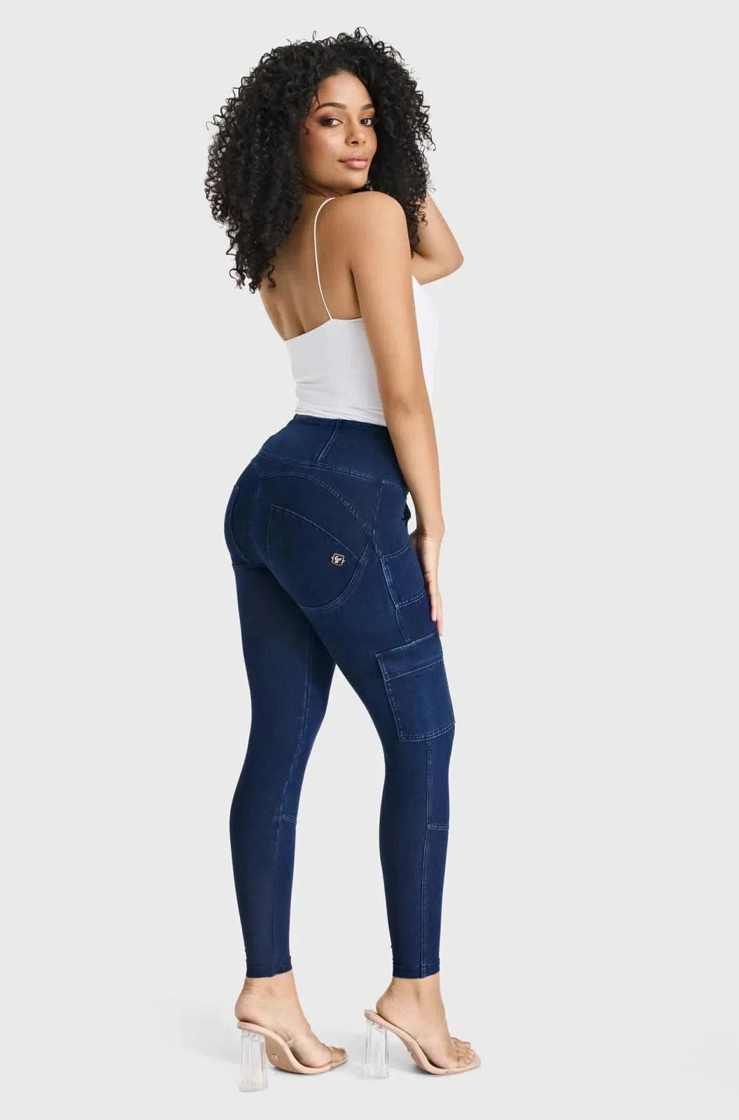 WR.UP® Cargo Denim - High Waisted - 7/8 Length - Dark Blue + Blue Stitching