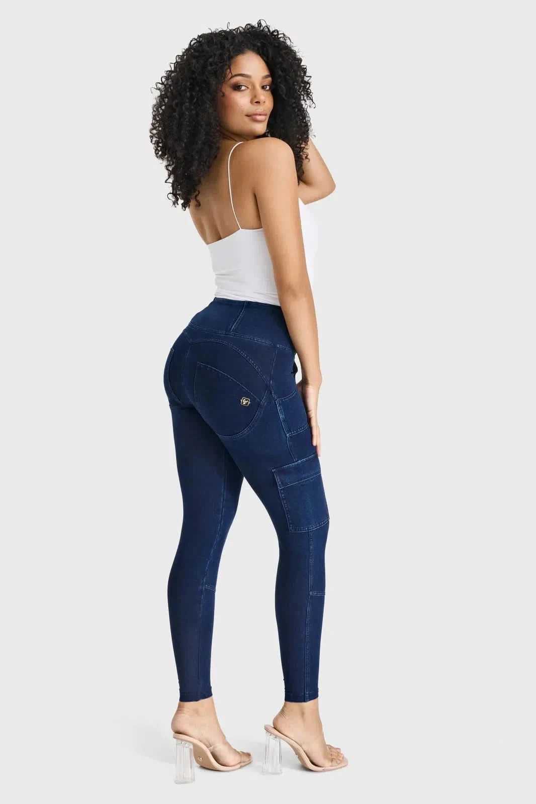 WR.UP® Cargo Denim - High Waisted - 7/8 Length - Dark Blue + Blue Stitching 1