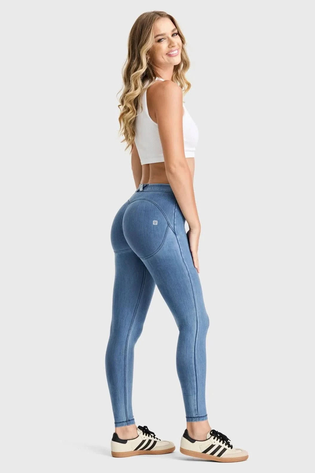 WRUP Core Denim - Mid Rise - 7/8 Length - Light Blue + Blue Stitching 1