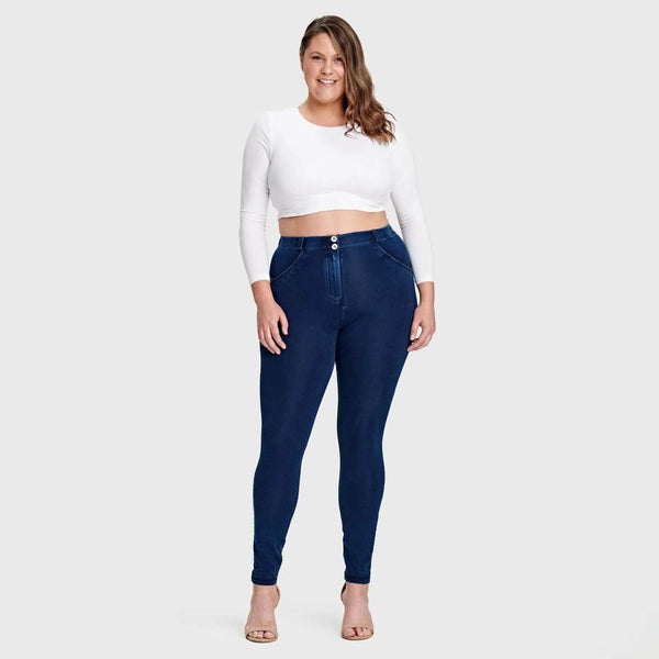 WRUP Curvy Denim - High Waisted - Full Length - Dark Blue + Blue Stitching