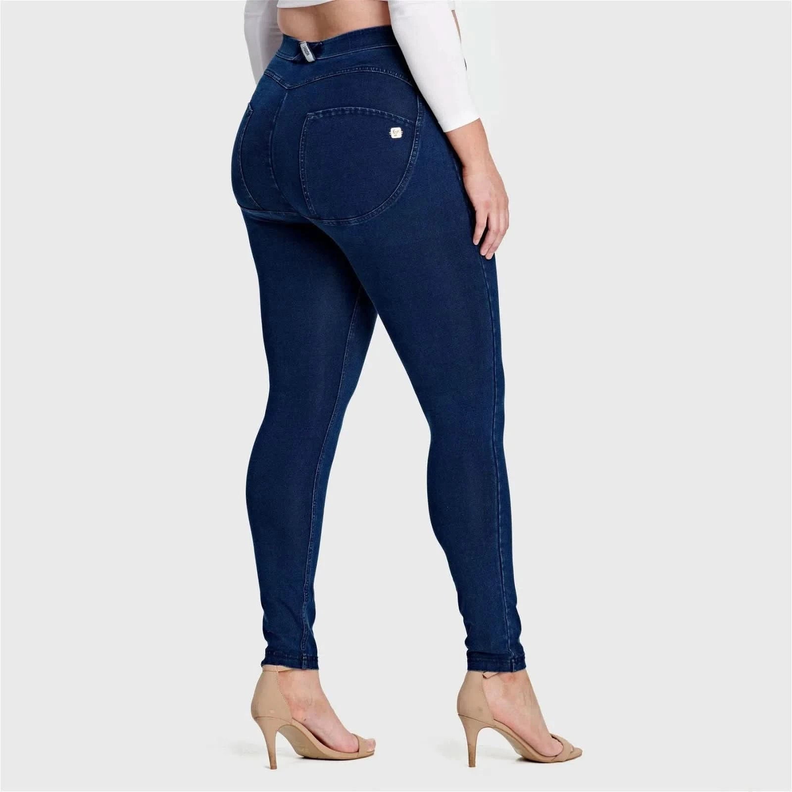 WRUP Curvy Denim High Waisted Full Length Dark Blue + Blue Stitching
