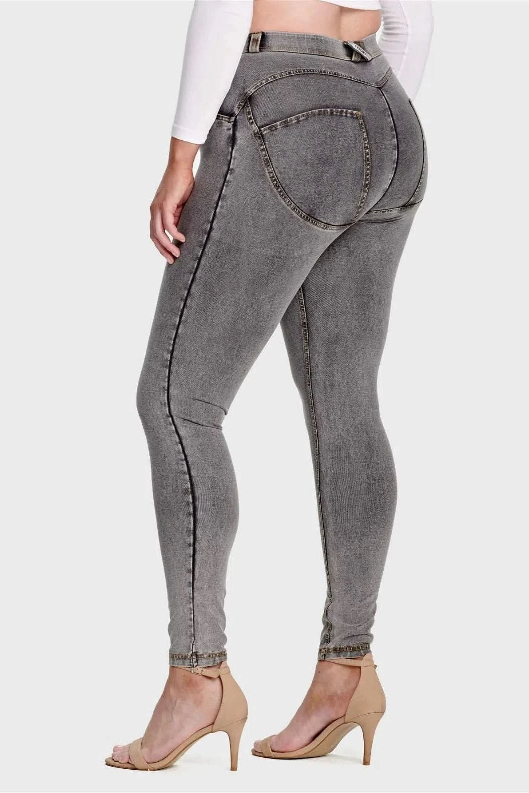 WR.UP® Curvy Denim - High Waisted - Full Length - Grey + Yellow Stitching 3