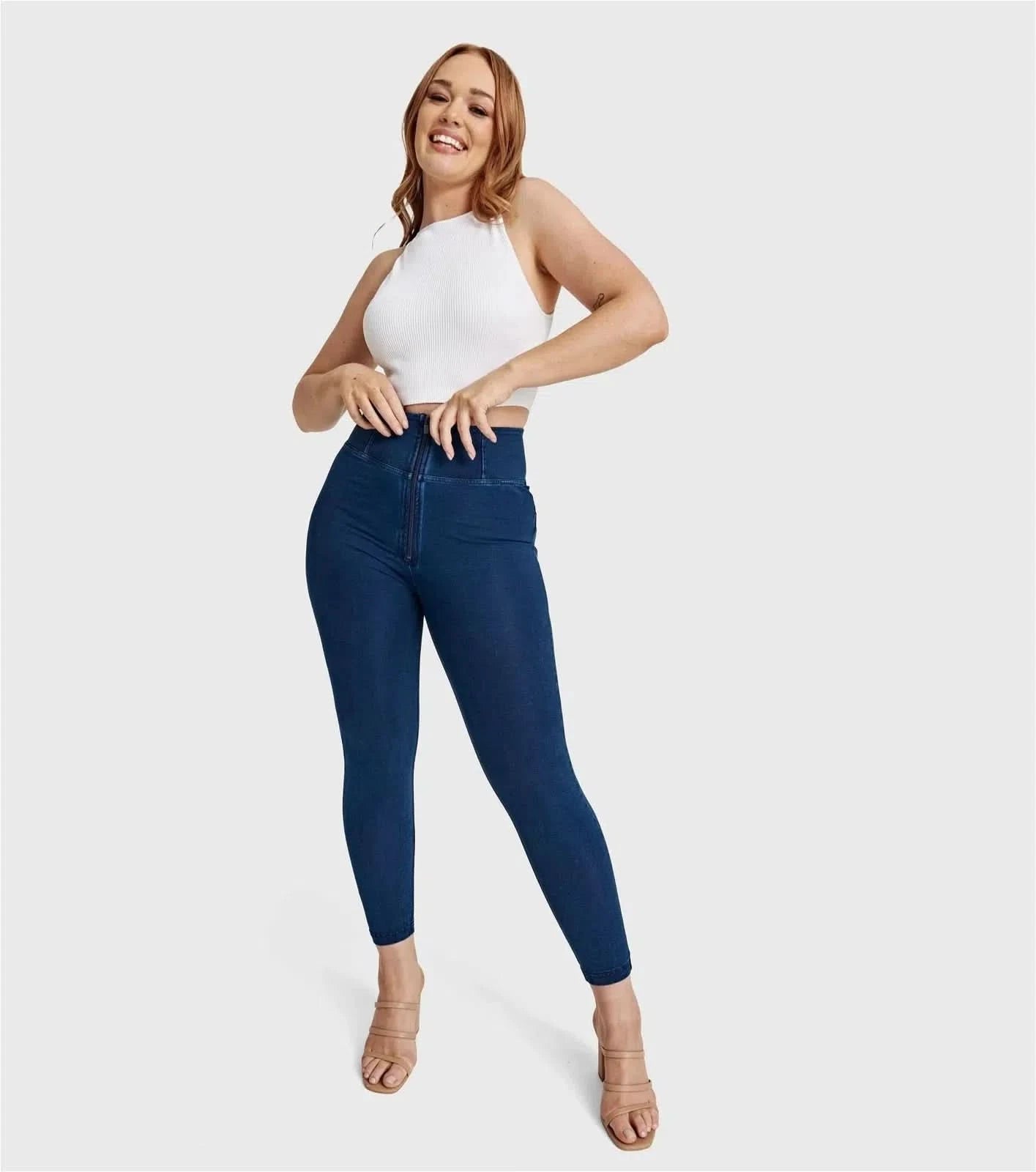 WR.UP® Curvy Denim - Zip High Waisted - 7/8 Length - Dark Blue + Blue Stitching 3