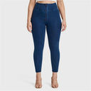 WRUP Curvy Denim - Zip High Waisted - 7/8 Length - Dark Blue + Blue Stitching