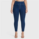 WRUP Curvy Denim - Zip High Waisted - 7/8 Length - Dark Blue + Yellow Stitching