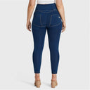 WRUP Curvy Denim - Zip High Waisted - 7/8 Length - Dark Blue + Yellow Stitching