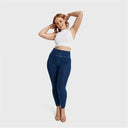 WRUP Curvy Denim - Zip High Waisted - 7/8 Length - Dark Blue + Yellow Stitching