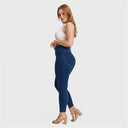WRUP Curvy Denim - Zip High Waisted - 7/8 Length - Dark Blue + Yellow Stitching