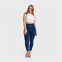 WRUP Curvy Denim - Zip High Waisted - 7/8 Length - Dark Blue + Yellow Stitching