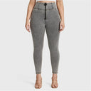 WRUP Curvy Denim - Zip High Waisted - 7/8 Length - Grey + Yellow Stitching