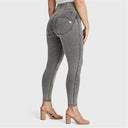 WRUP Curvy Denim - Zip High Waisted - 7/8 Length - Grey + Yellow Stitching