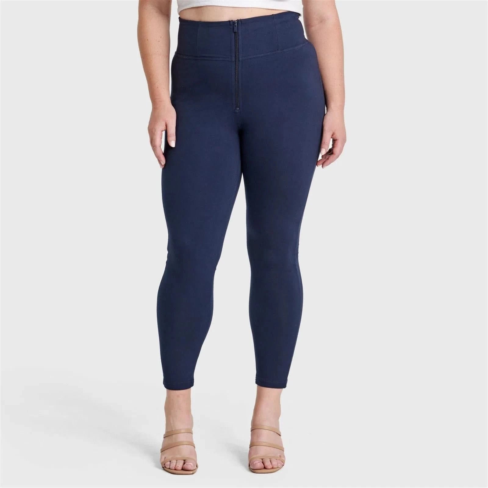 WRUP Curvy Fashion Zip High Waisted 7 8 Length Navy Blue