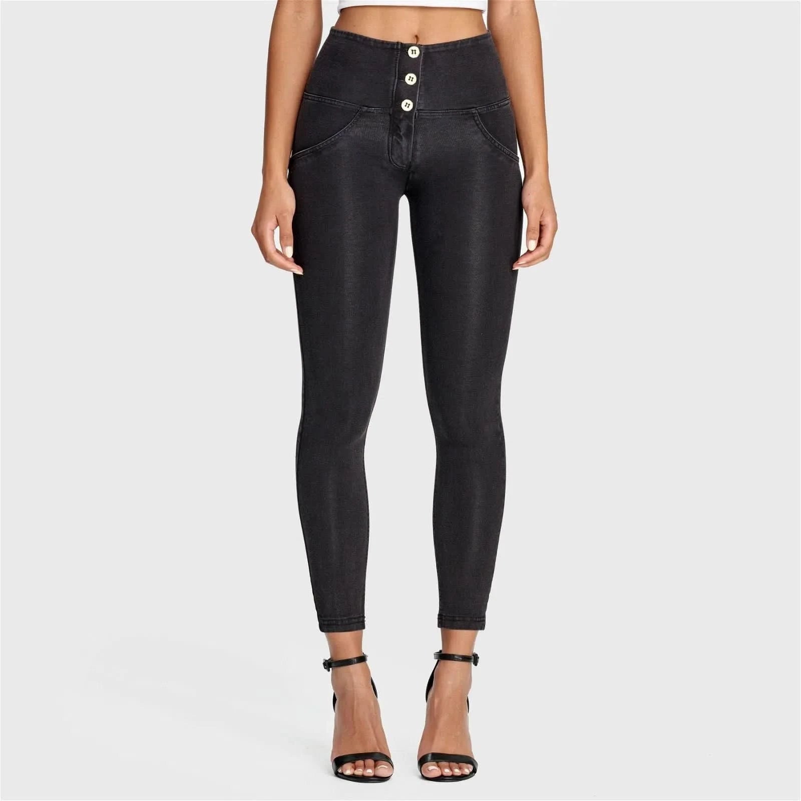 WRUP Denim 3 Button High Waisted 7 8 Length + Stitching