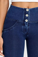 WRUP Denim - 3 Button High Waisted - 7/8 Length - Dark Blue + Blue Stitching