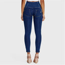 WRUP Denim - 3 Button High Waisted - 7/8 Length - Dark Blue + Yellow Stitching