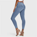 WRUP Denim - 3 Button High Waisted - 7/8 Length - Light Blue + Yellow Stitching