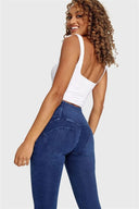 WRUP Denim - 3 Button High Waisted - Full Length - Dark Blue + Blue Stitching