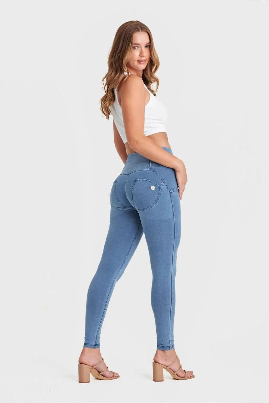 WR.UP® Denim - 3 Button High Waisted - Full Length - Light Blue + Blue Stitching 3