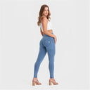 WRUP Denim - 3 Button High Waisted - Full Length - Light Blue + Blue Stitching