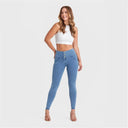 WRUP Denim - 3 Button High Waisted - Full Length - Light Blue + Blue Stitching