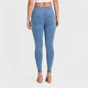 WRUP Denim - 3 Button High Waisted - Full Length - Light Blue + Blue Stitching