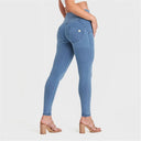 WRUP Denim - 3 Button High Waisted - Full Length - Light Blue + Blue Stitching