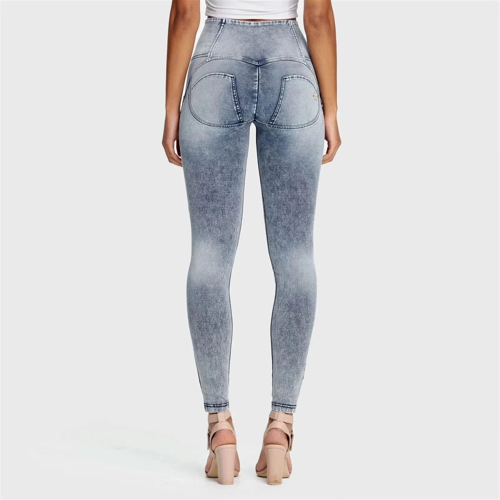 WRUP Denim 3 Button High Waisted Full Length Stonewash