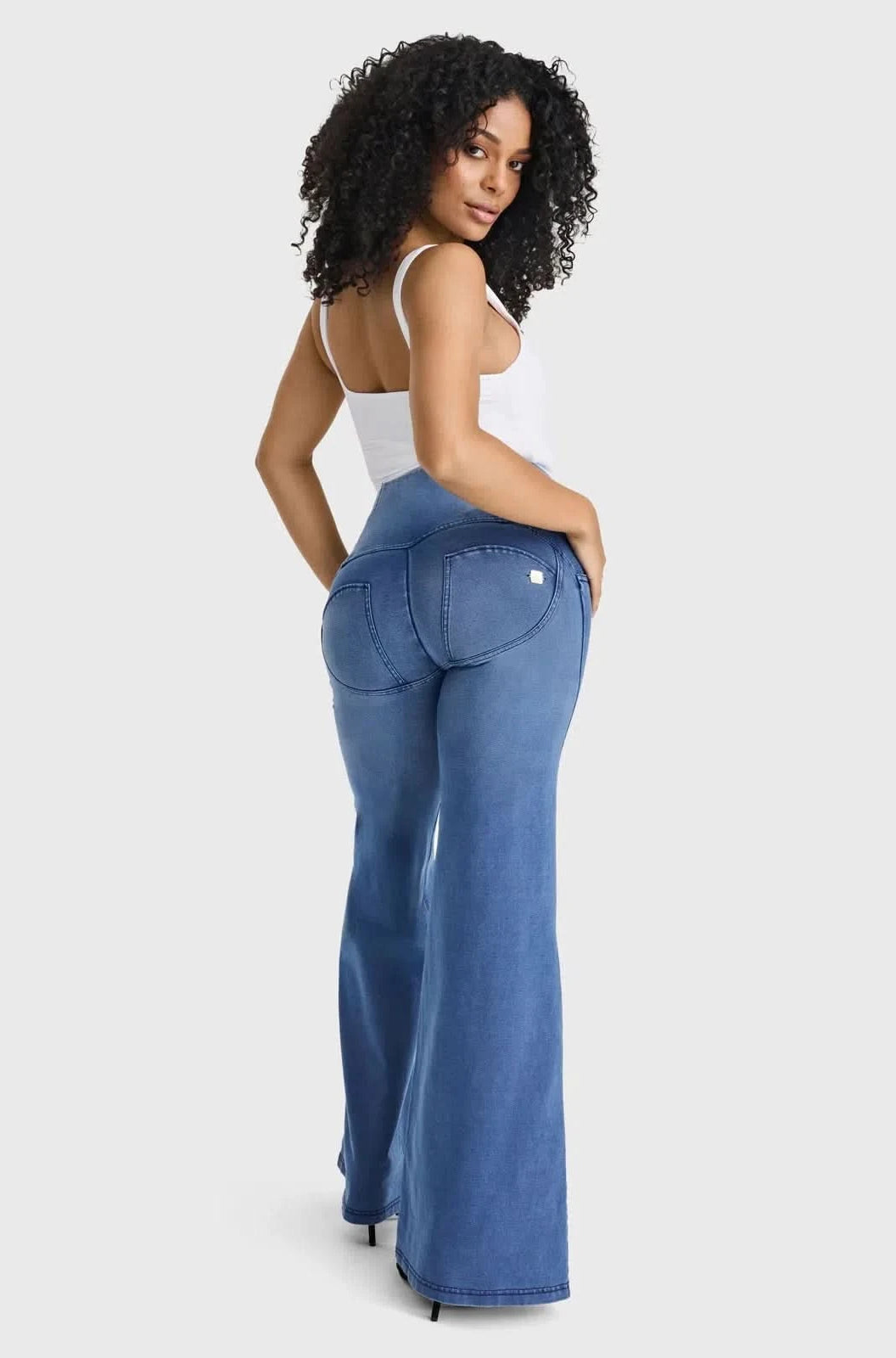 WR.UP® Denim - 3 Button High Waisted - Palazzo Flare - Light Blue + Blue Stitching