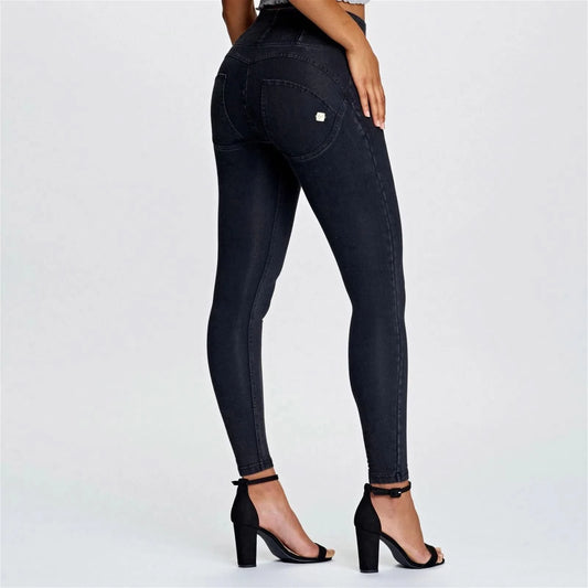 WRUP Denim - High Waisted - 7/8 Length - Black + Black Stitching