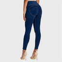WRUP Denim - High Waisted - 7/8 Length - Dark Blue + Yellow Stitching