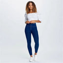 WRUP Denim - High Waisted - 7/8 Length - Dark Blue + Yellow Stitching