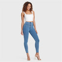 WRUP Denim - High Waisted - 7/8 Length - Light Blue + Blue Stitching