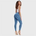 WRUP Denim - High Waisted - 7/8 Length - Light Blue + Blue Stitching