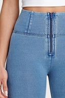 WRUP Denim - High Waisted - 7/8 Length - Light Blue + Blue Stitching
