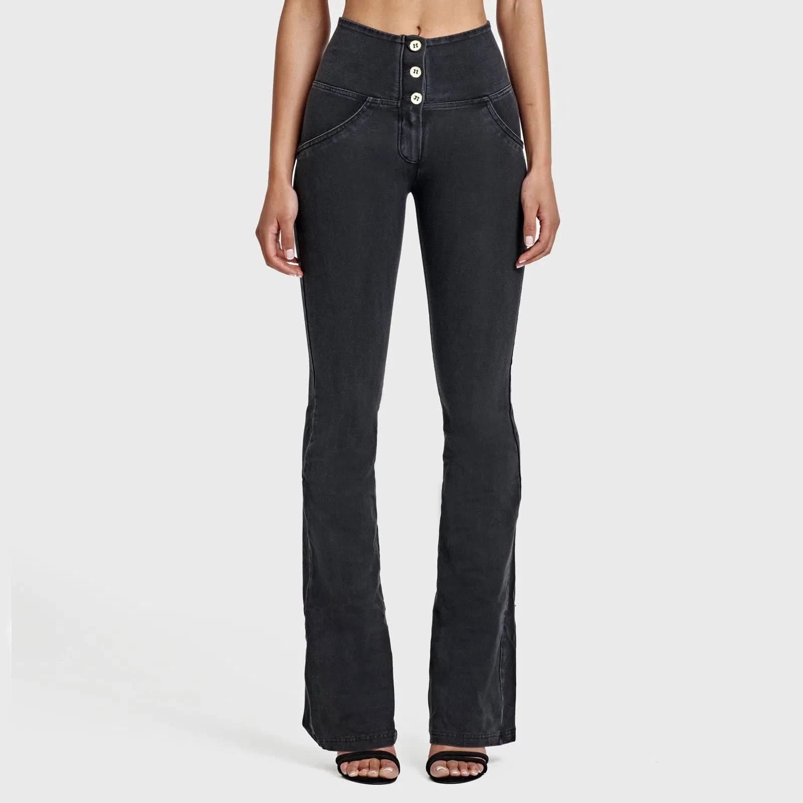 WR.UP® Denim - High Waisted - Bell Bottom Flare - Black + Black Stitching 2