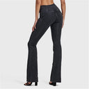 WRUP Denim - High Waisted - Bell Bottom Flare - Black + Black Stitching