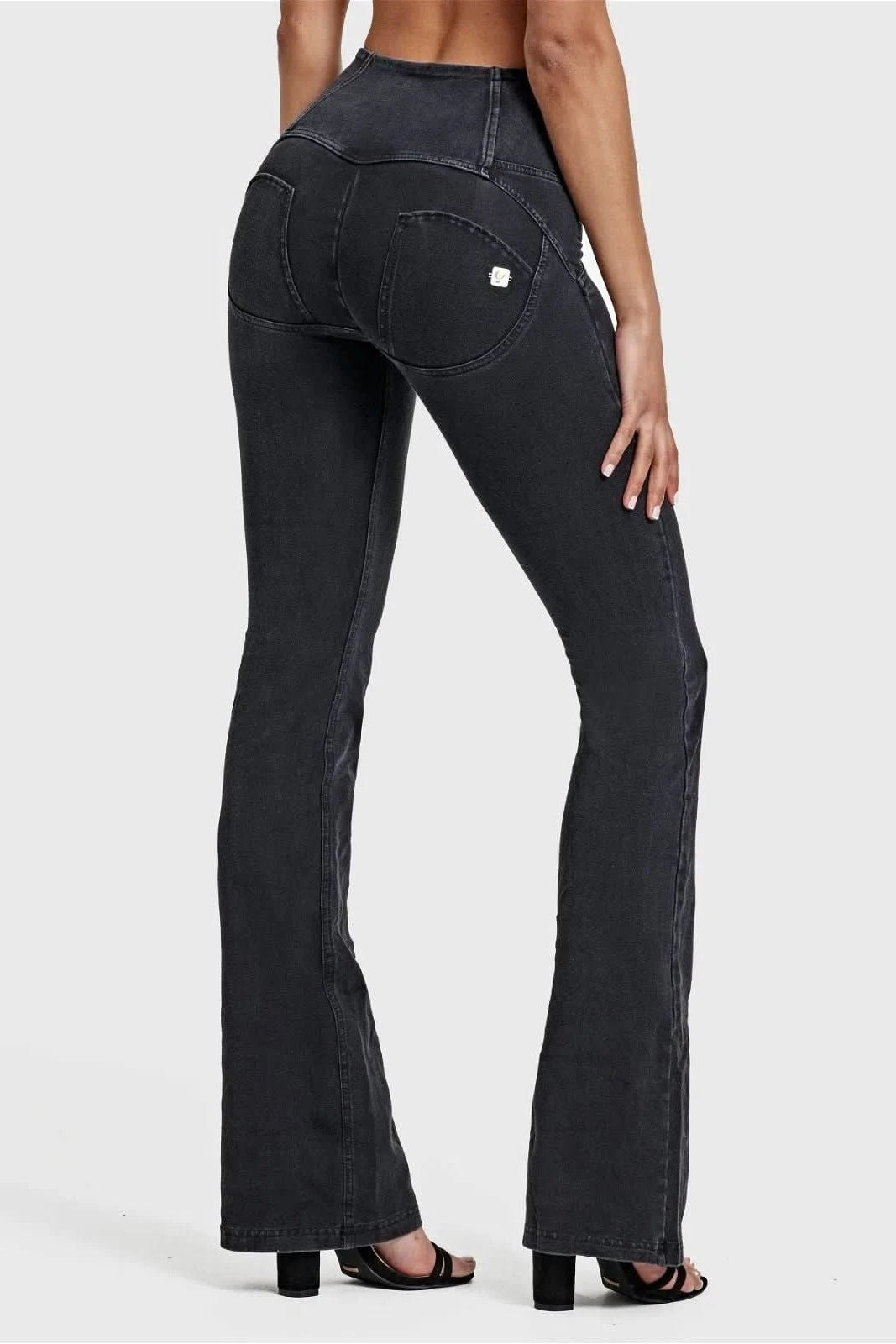 WR.UP® Denim - High Waisted - Bell Bottom Flare - Black + Black Stitching 1