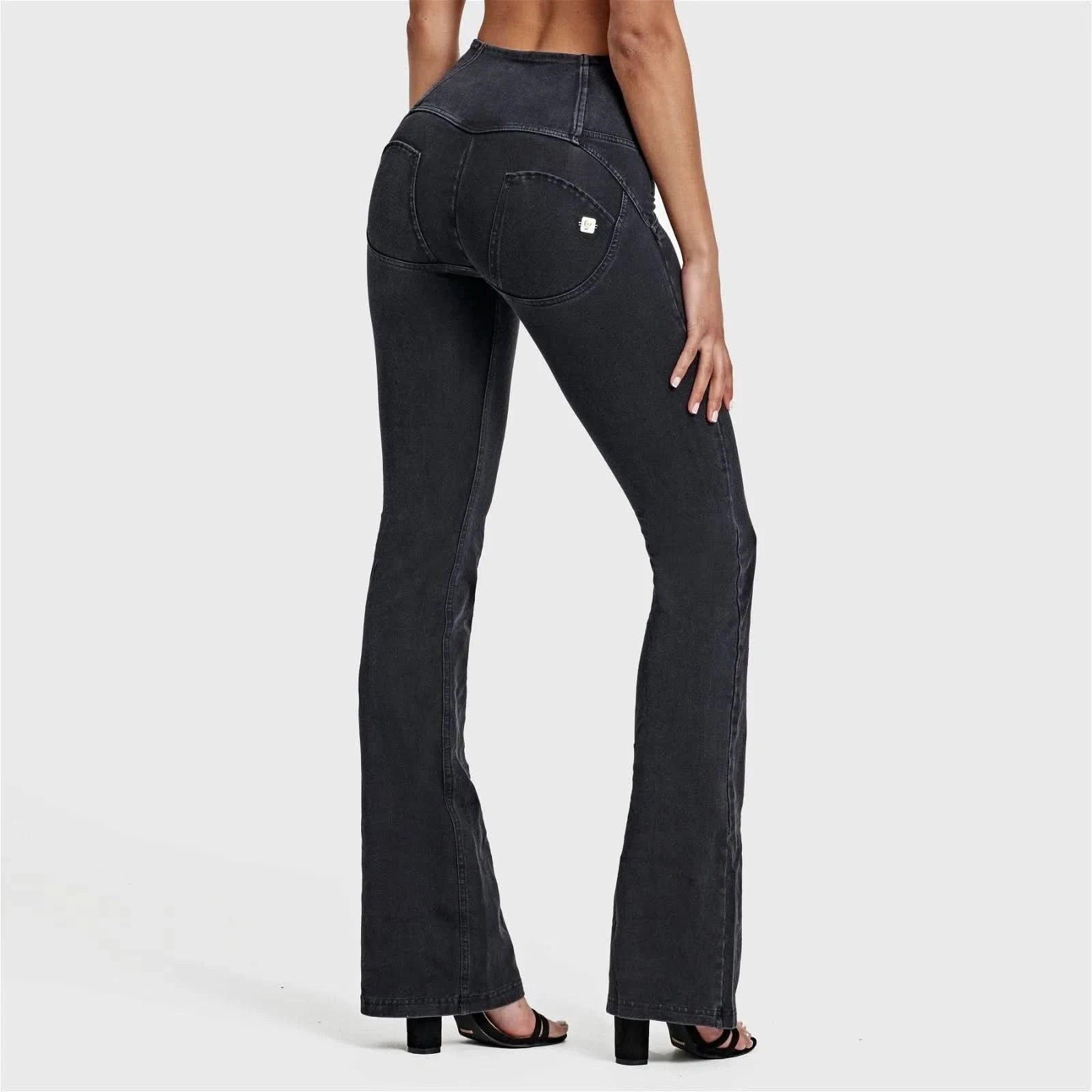 WR.UP® Denim - High Waisted - Bell Bottom Flare - Black + Black Stitching 1