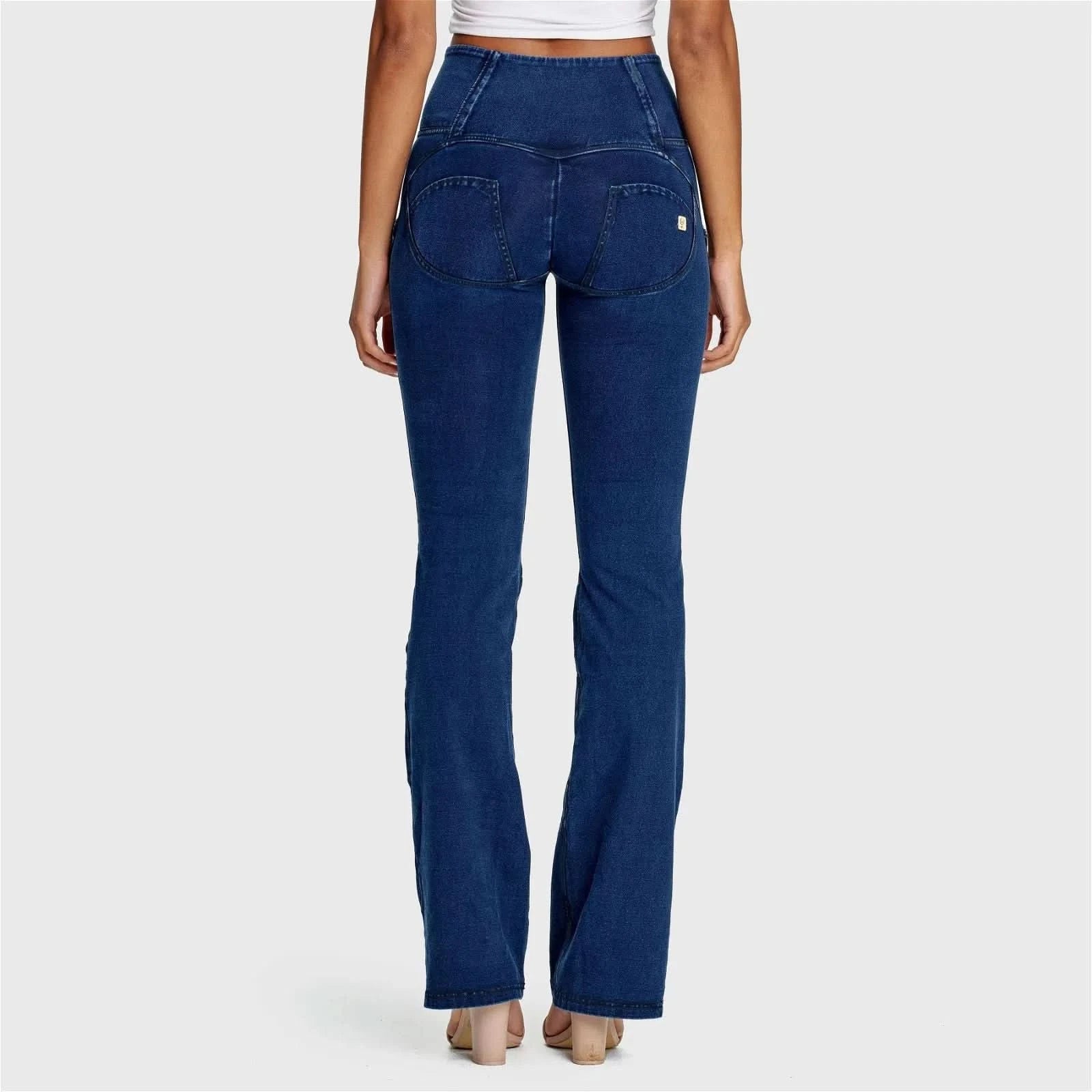 WR.UP® Denim - High Waisted - Bell Bottom Flare - Dark Blue + Blue Stitching 3