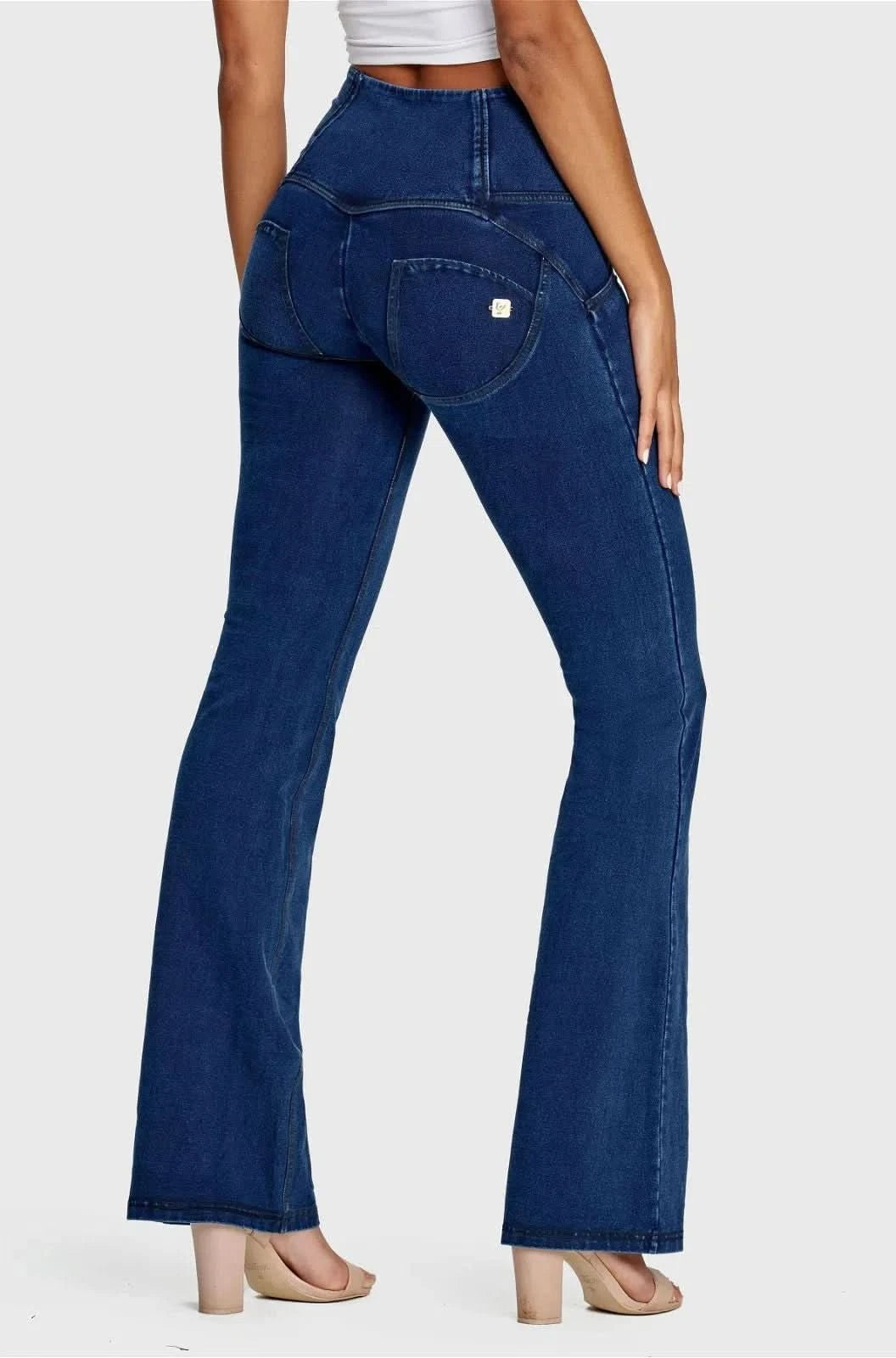 WR.UP® Denim - High Waisted - Bell Bottom Flare - Dark Blue + Blue Stitching