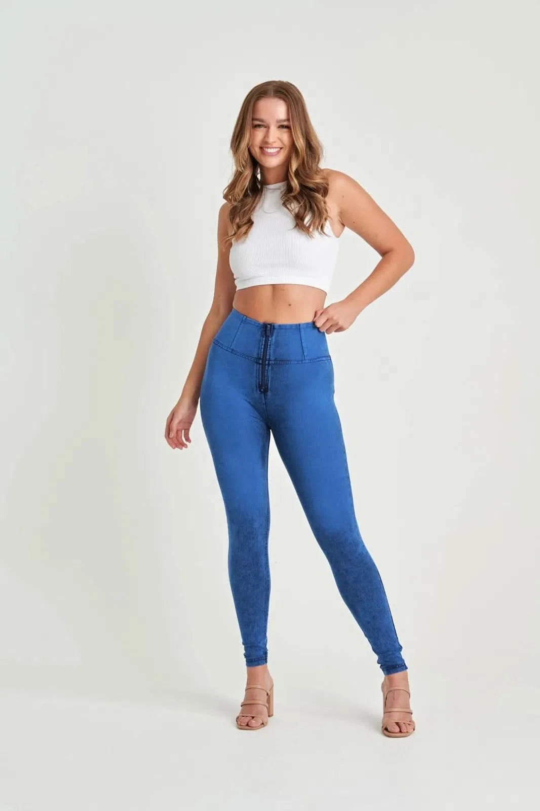 WR.UP® Denim - High Waisted - Full Length - Cobalt Blue + Blue Stitching 2