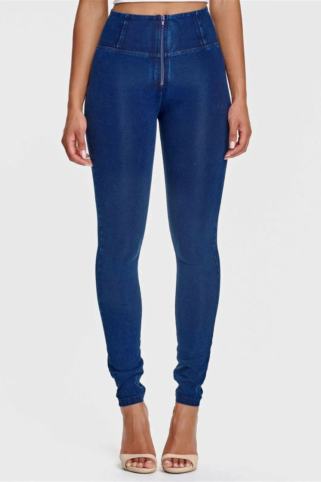 WRUP Denim - High Waisted - Full Length - Dark Blue + Blue Stitching 2