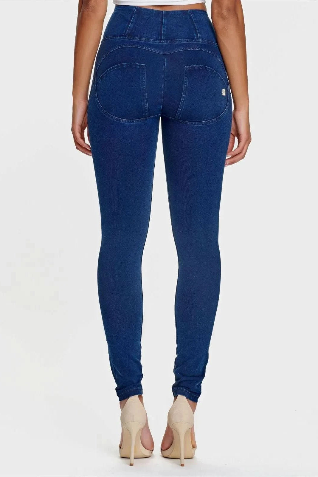 WRUP Denim - High Waisted - Full Length - Dark Blue + Blue Stitching 3