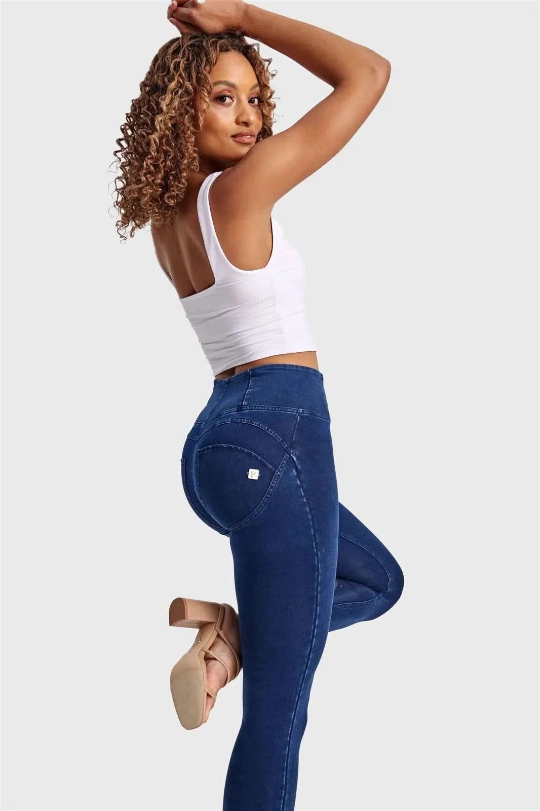 WR.UP® Denim - High Waisted - Full Length - Dark Blue + Blue Stitching 3